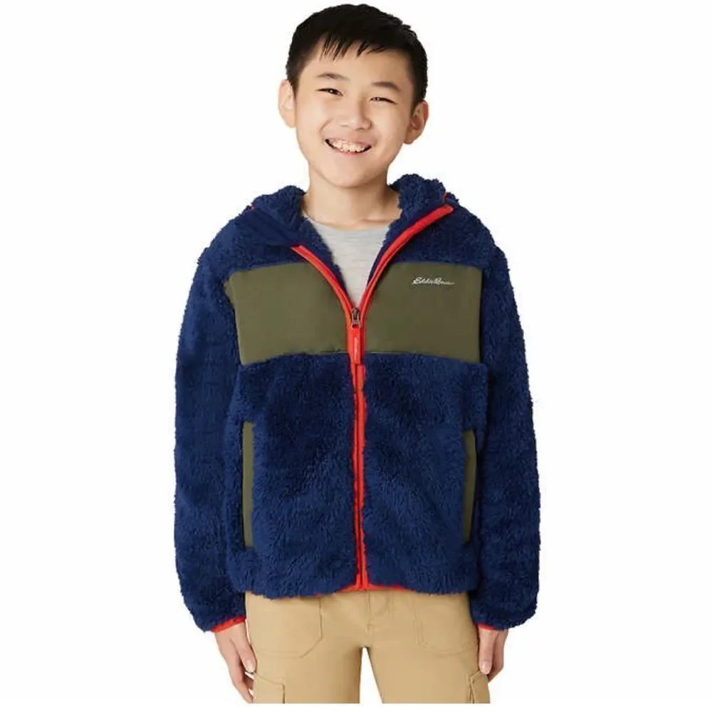 #12 Eddie Bauer Boys High Pile Jacket, Blue Orange Gray XSmall NWOT